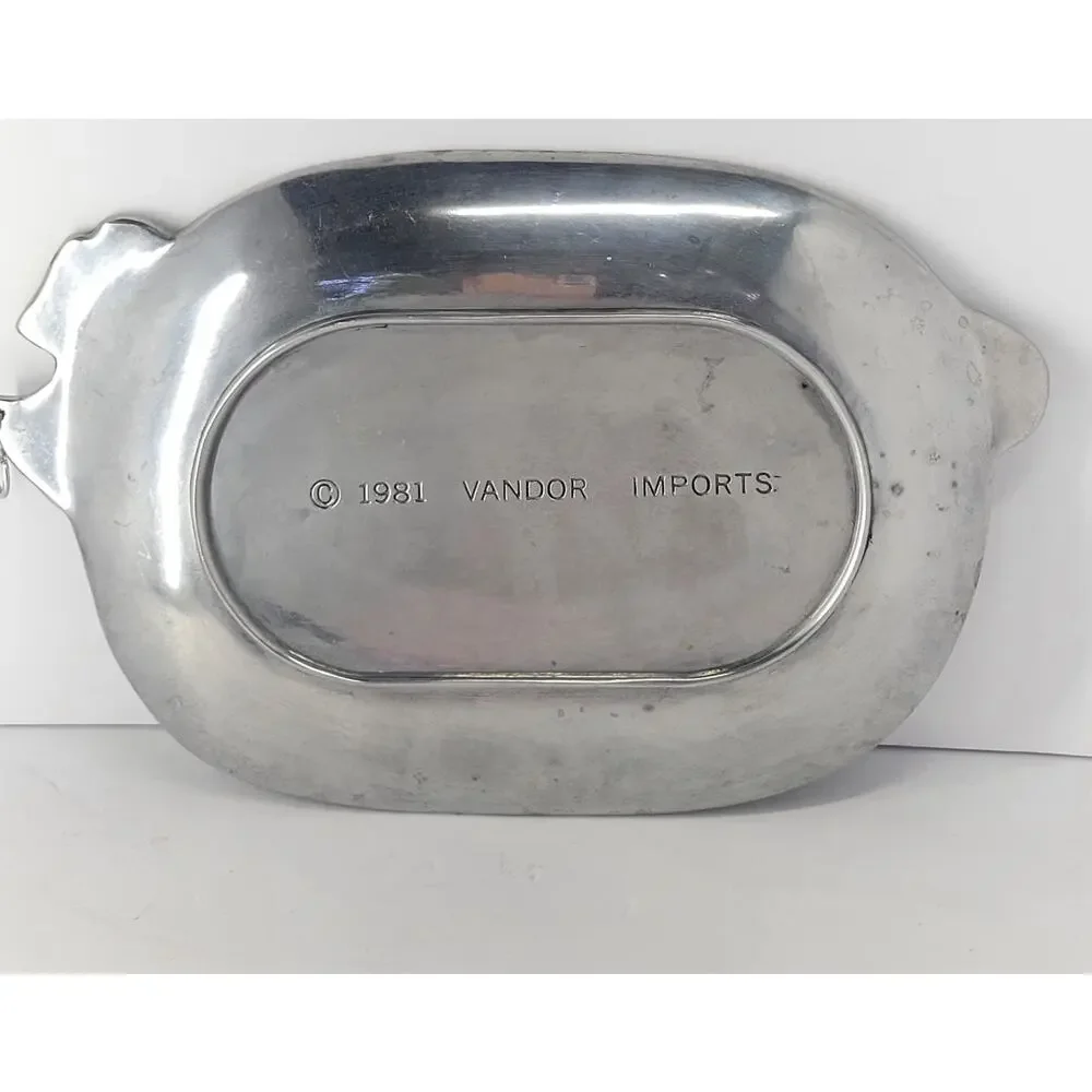 Vandor 1981 Vintage Silver Tone Metal Pig Serving Tray 10